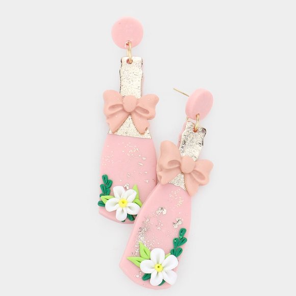 Festive Champagne Bottle Earrings Party Earrings Drink Earrings Stocking Stuffer - Picture 2 of 2